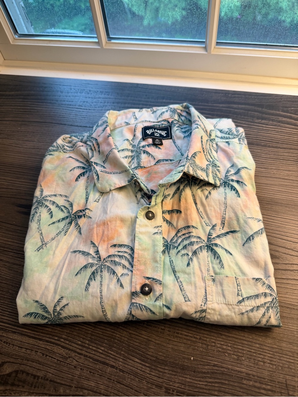 Billabong Men's Palm Print Button-Down Shirt - Pastel Green & Navy